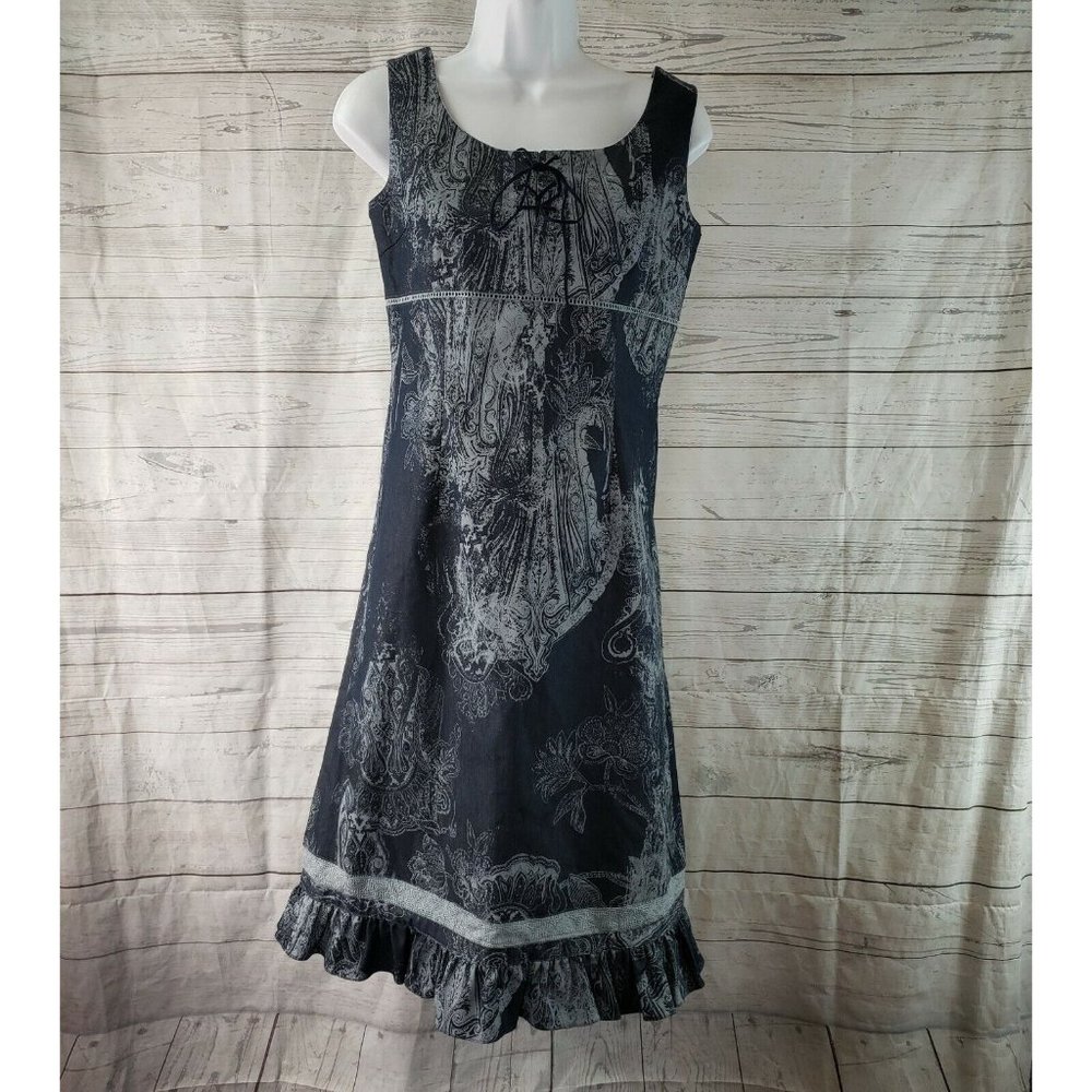 Marine Womens Dress Sz 6 Gray Blue Sleeveless‎ Ruffle Hem